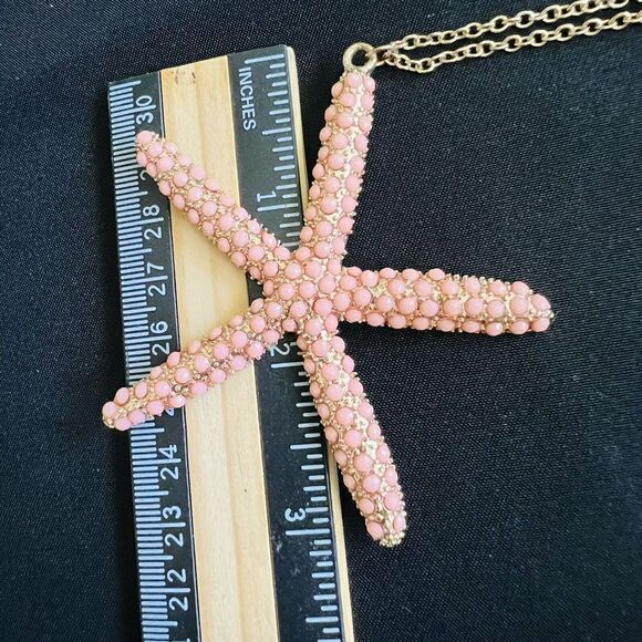 Vintage ALDO Starfish Pendant Jeweled Pink Small Cabochons Necklace Gold T 4030 - Picture 11 of 12